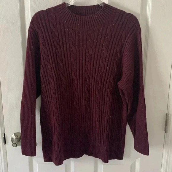 Talbots Burgundy Maroon Cable Knit Mock Neck Sweater - Picture 1 of 7